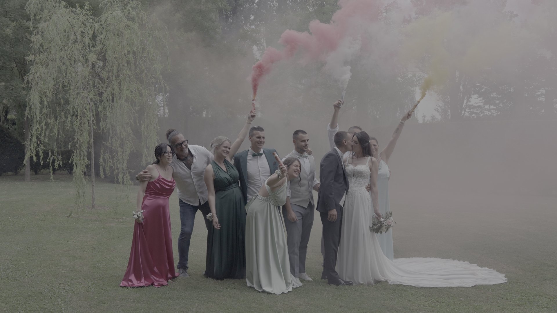 The same frame graded with the LUT from the prompt "make it look happy, colourful, milky haze, cinematic contrast"